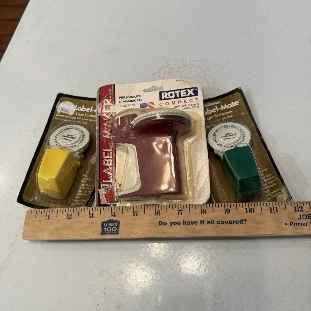 Vintage Rotex Compact  Plastic  Label Maker USA‎ - Sealed Old Stock Set of 3